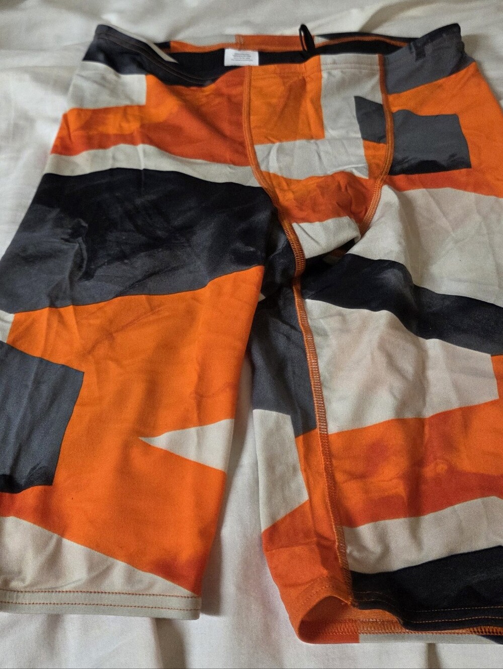 Speedo Orange Black Gray Geometric Swim Trunks
